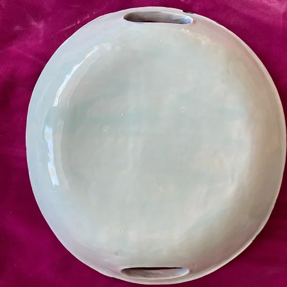 Handmade Ceramic Pink Flowers Design Tray w/ Handles 11”x9.5” Original - Picture 7 of 14